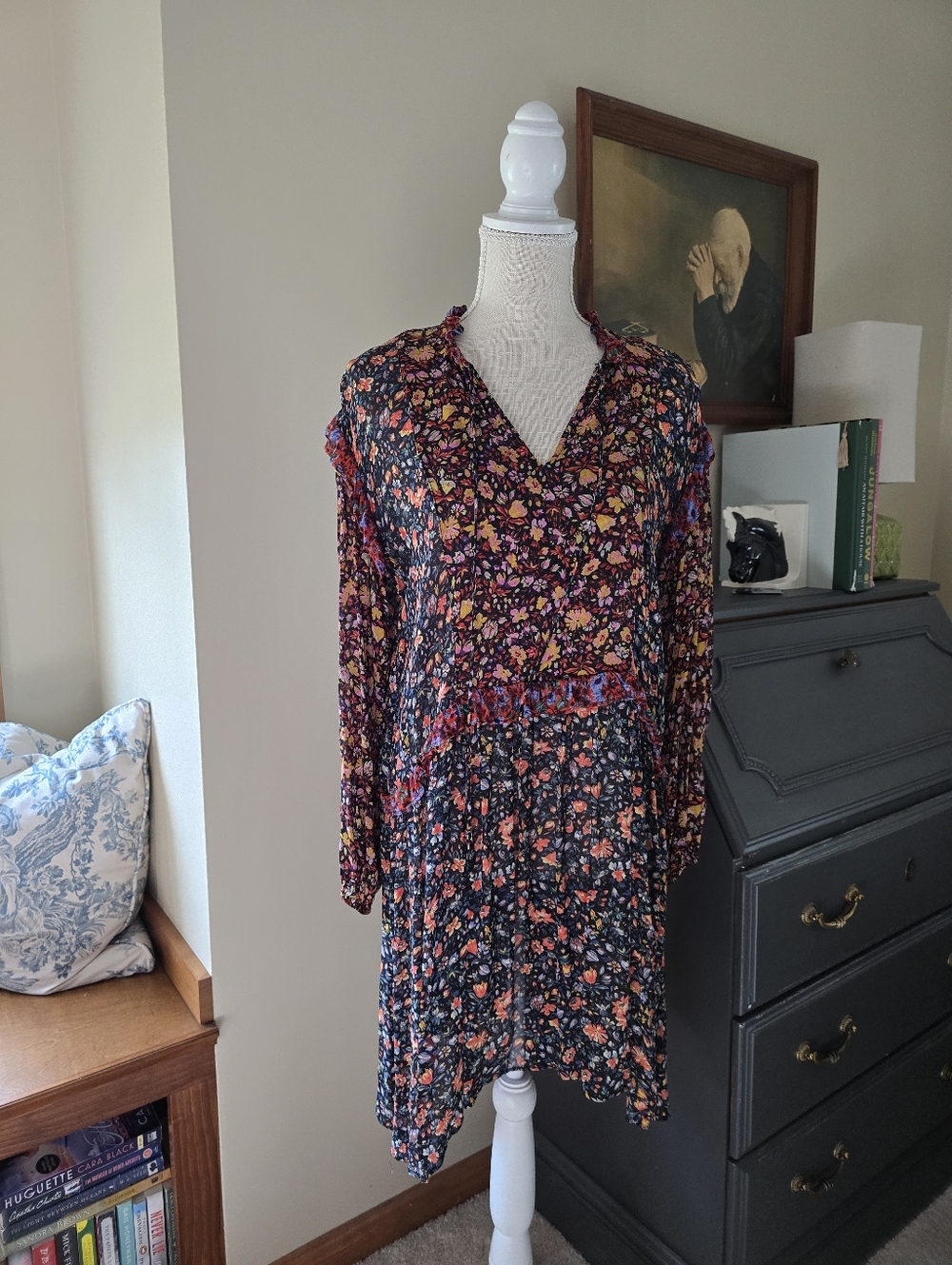 By Anthropologie Size Small Sheer Floral Ruffle Dress - Picture 8 of 13